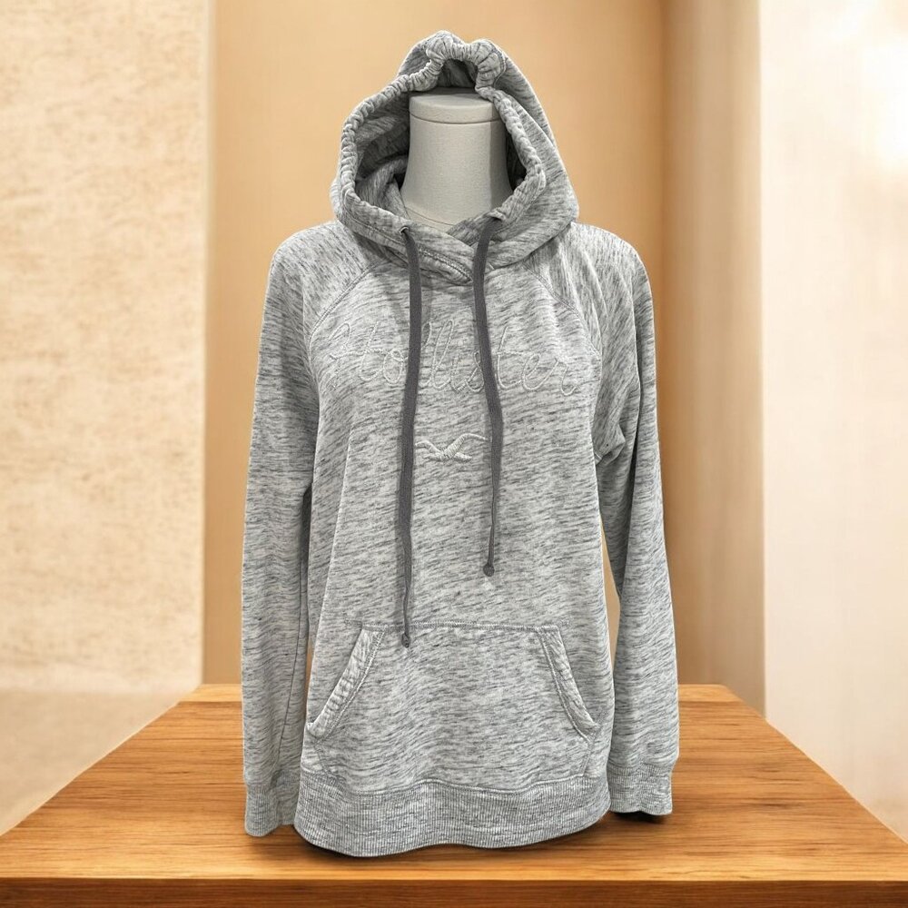 Hollister Gray Embroidered Hoodie L Cozy Soft Girl‎ Casual Minimalist Lounge